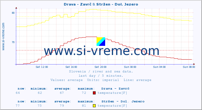  :: Drava - Zavrč & Stržen - Dol. Jezero :: temperature | flow | height :: last day / 5 minutes.