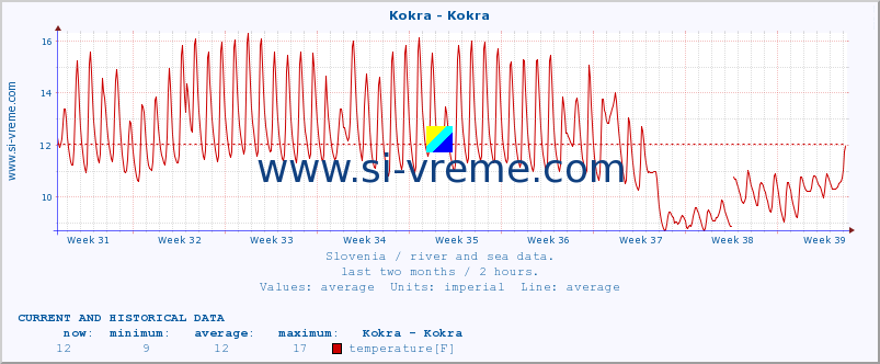  :: Kokra - Kokra :: temperature | flow | height :: last two months / 2 hours.