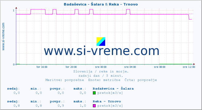 POVPREČJE :: Badaševica - Šalara & Reka - Trnovo :: temperatura | pretok | višina :: zadnji dan / 5 minut.