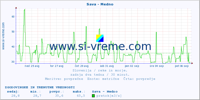 POVPREČJE :: Sava - Medno :: temperatura | pretok | višina :: zadnja dva tedna / 30 minut.