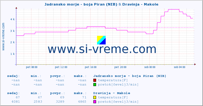 POVPREČJE :: Jadransko morje - boja Piran (NIB) & Dravinja - Makole :: temperatura | pretok | višina :: zadnji dan / 5 minut.