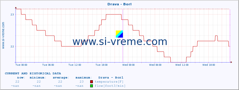  :: Drava - Borl :: temperature | flow | height :: last two days / 5 minutes.