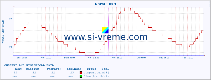  :: Drava - Borl :: temperature | flow | height :: last two days / 5 minutes.