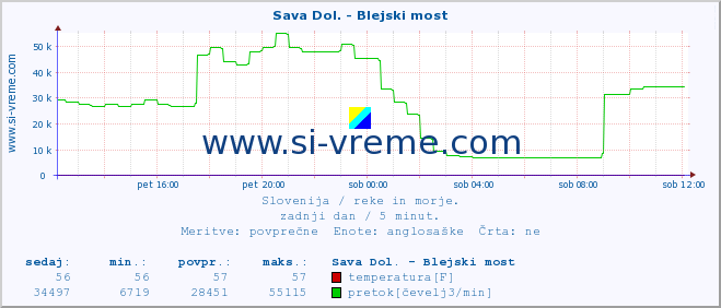 POVPREČJE :: Sava Dol. - Blejski most :: temperatura | pretok | višina :: zadnji dan / 5 minut.