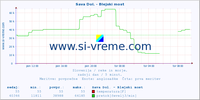 POVPREČJE :: Sava Dol. - Blejski most :: temperatura | pretok | višina :: zadnji dan / 5 minut.