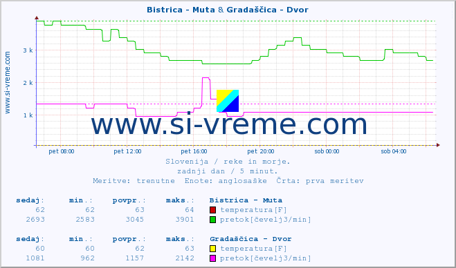 POVPREČJE :: Bistrica - Muta & Gradaščica - Dvor :: temperatura | pretok | višina :: zadnji dan / 5 minut.