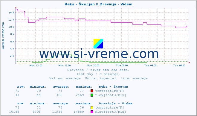  :: Reka - Škocjan & Dravinja - Videm :: temperature | flow | height :: last day / 5 minutes.