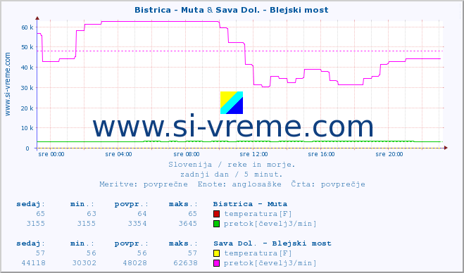 POVPREČJE :: Bistrica - Muta & Sava Dol. - Blejski most :: temperatura | pretok | višina :: zadnji dan / 5 minut.