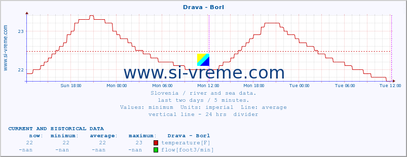  :: Drava - Borl :: temperature | flow | height :: last two days / 5 minutes.