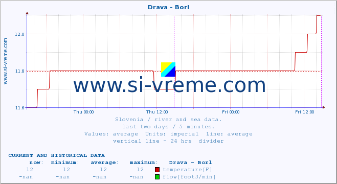  :: Drava - Borl :: temperature | flow | height :: last two days / 5 minutes.