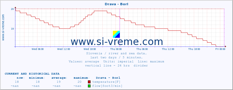  :: Drava - Borl :: temperature | flow | height :: last two days / 5 minutes.