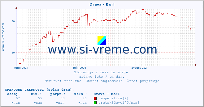 POVPREČJE :: Drava - Borl :: temperatura | pretok | višina :: zadnje leto / en dan.