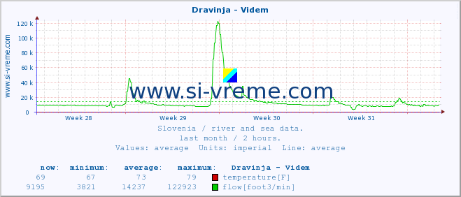  :: Dravinja - Videm :: temperature | flow | height :: last month / 2 hours.