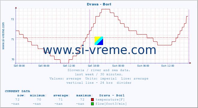  :: Drava - Borl :: temperature | flow | height :: last week / 30 minutes.