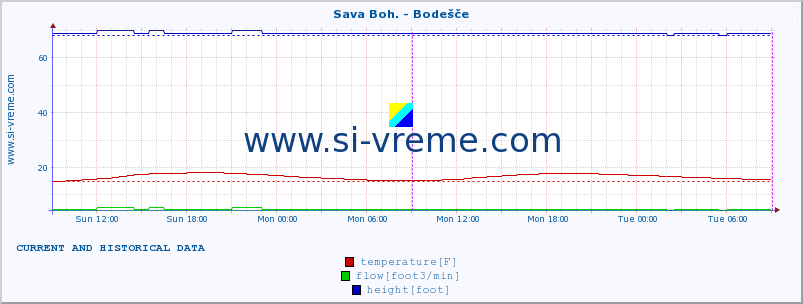  :: Sava Boh. - Bodešče :: temperature | flow | height :: last two days / 5 minutes.