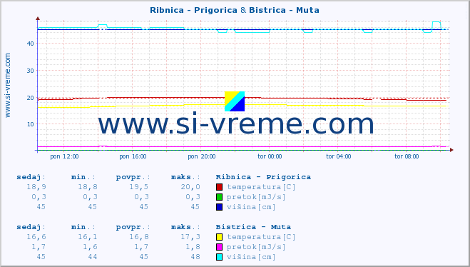 POVPREČJE :: Ribnica - Prigorica & Bistrica - Muta :: temperatura | pretok | višina :: zadnji dan / 5 minut.