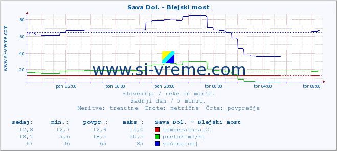 POVPREČJE :: Sava Dol. - Blejski most :: temperatura | pretok | višina :: zadnji dan / 5 minut.