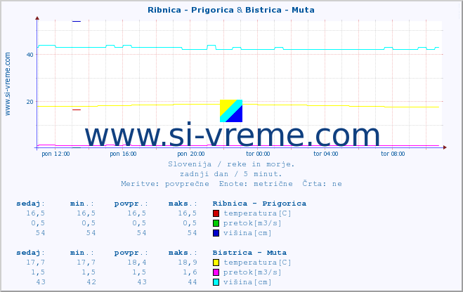 POVPREČJE :: Ribnica - Prigorica & Bistrica - Muta :: temperatura | pretok | višina :: zadnji dan / 5 minut.