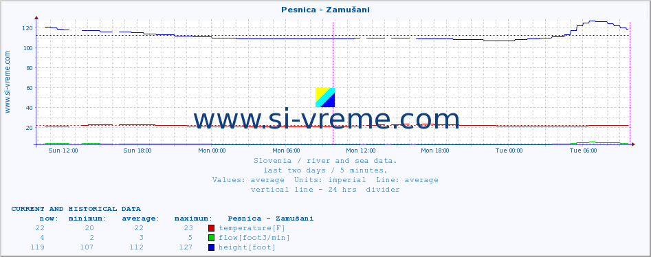  :: Pesnica - Zamušani :: temperature | flow | height :: last two days / 5 minutes.