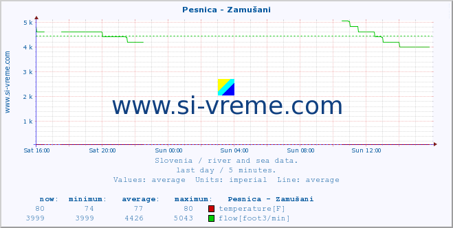  :: Pesnica - Zamušani :: temperature | flow | height :: last day / 5 minutes.