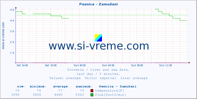  :: Pesnica - Zamušani :: temperature | flow | height :: last day / 5 minutes.